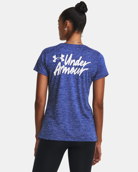 Women's UA Tech™ Twist Graphic Short Sleeve in Blue image number 1